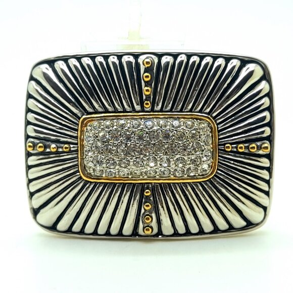 WESTERN STYLE BUT NICE RECTANGULAR BELT BUCKLE WITH RHINESTONES TWO TONE COLOR - Picture 3 of 4
